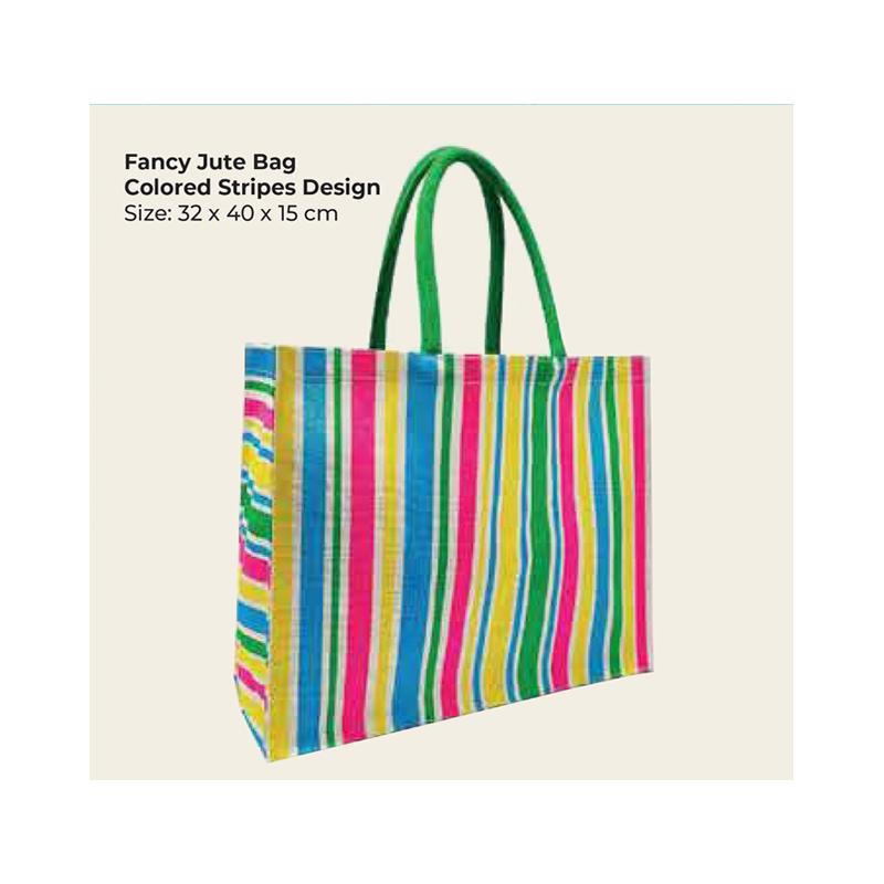 Colored Stripes Design Fancy Jute Bag  With Logo